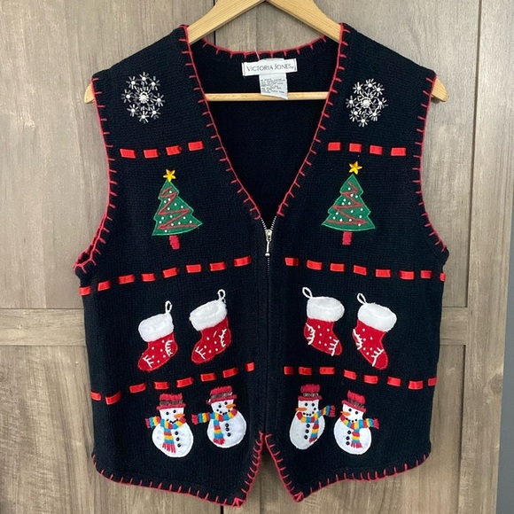 Victoria Jones Woman Jackets & Blazers - Victoria Jones Vintage Festive Christmas Sweater Cotton Blend Women's Size XL